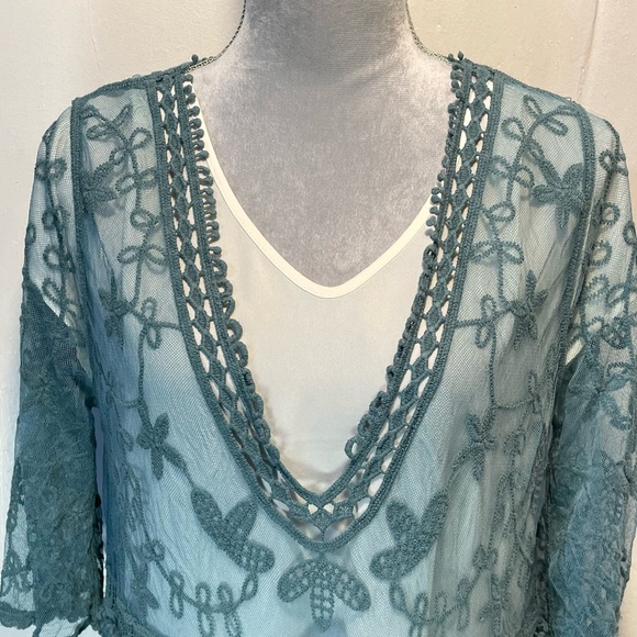 #0220 Set of 2 Lace V-Neck Tunic Dress/Swimsuit Cover Up in Purple and Teal - Picture 7 of 11